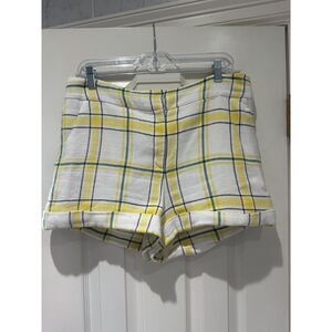 Veronica Beard Plaid Carito Tailored Shorts – Yellow & Green – Size 10